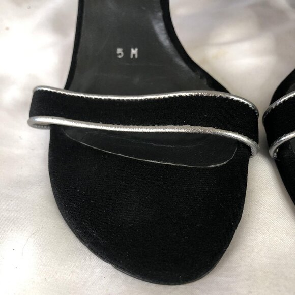 Stuart Weitzman Shoes Womens Size 5 Black Silver Sandal Heels Kitten Slide Mules - Picture 14 of 16
